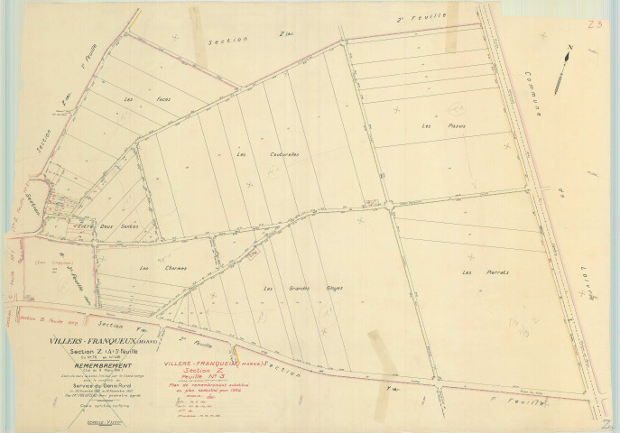 Villers-Franqueux (51633). Section Z3 échelle 1/1250, plan remembré pour 1954, plan régulier (papier).