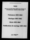 Wez. Naissances, mariages, décès, publications de mariage 1853-1862