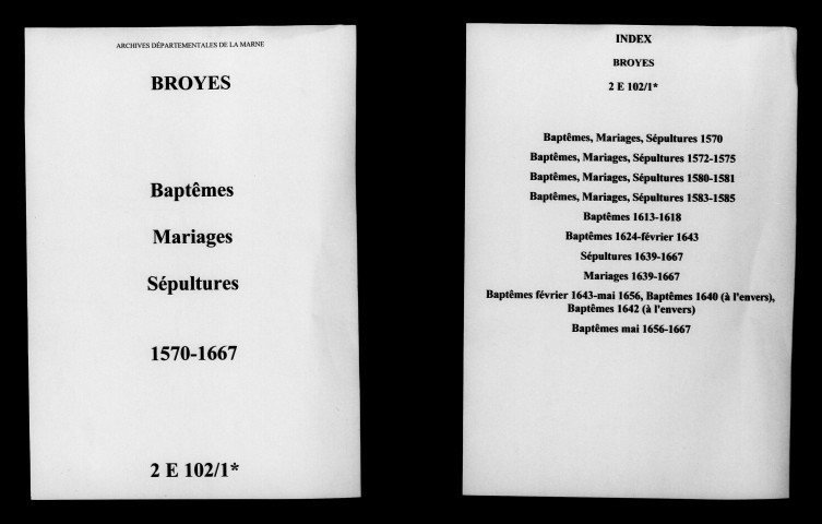 Broyes. Baptêmes, mariages, sépultures 1570-1667