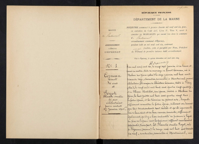 Montmirail. Mariages 1906-1917