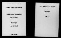 Chapelle-Lasson (La). Publications de mariage, mariages an XI-1862