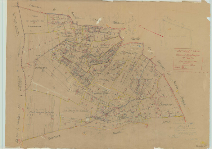 Ventelay (51604). Section A3 échelle 1/2500, plan mis à jour pour 1936, plan non régulier (papier).