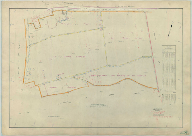 Saint-Memmie (51506). Section ZA échelle 1/2000, plan remembré pour 1967, plan régulier (papier armé)