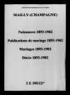 Mailly. Mailly-Champagne. Naissances, publications de mariage, mariages, décès 1893-1902