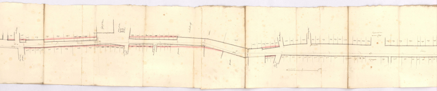 Plan de la traverse de Reims entre la porte Mars et celle Dieu-Lumière RN 44, 1778.