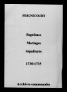 Frignicourt. Baptêmes, mariages, sépultures 1730-1735