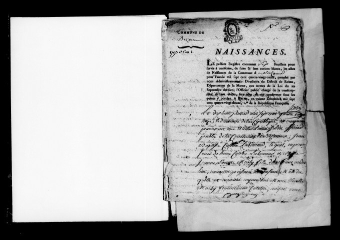 Bezannes. Naissances, publications de mariage, mariages, décès 1793-an X