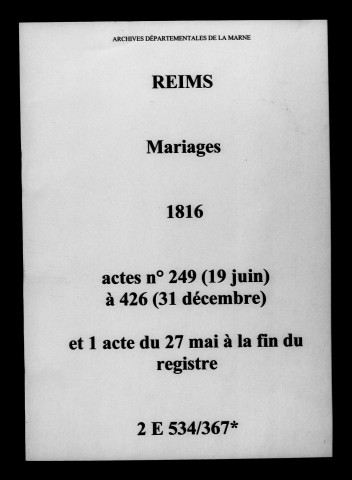 Reims. Mariages 1816