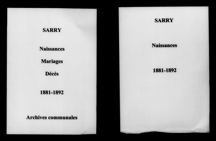 Sarry. Naissances, mariages, décès 1881-1892