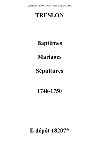 Treslon. Baptêmes, mariages, sépultures 1748-1750