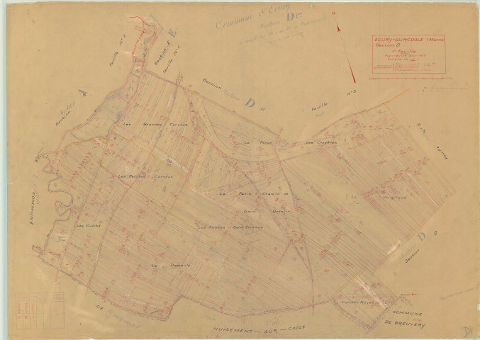 Écury-sur-Coole (51227). Section D1 échelle 1/2500, plan mis à jour pour 1939, plan non régulier (papier)