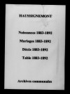 Haussignémont. Naissances, mariages, décès et tables décennales des naissances, mariages, décès 1883-1892