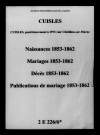 Cuisles. Naissances, mariages, décès, publications de mariage 1853-1862
