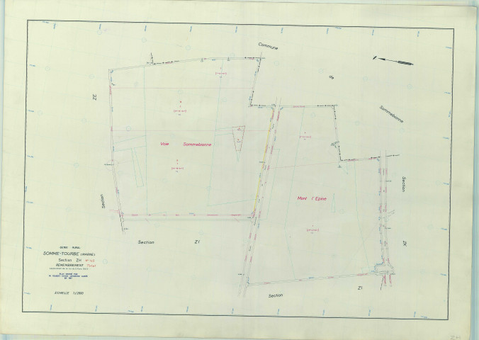 Somme-Tourbe (51547). Section ZH échelle 1/2000, plan remembré pour 1963, plan régulier (papier armé)