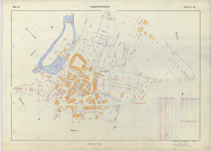 Chaudefontaine (51139). Section AL échelle 1/1000, plan renouvelé pour 1968, plan régulier (papier armé)