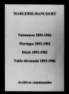 Margerie-Hancourt. Naissances, mariages, décès et tables décennales des naissances, mariages, décès 1893-1902