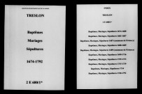 Treslon. Baptêmes, mariages, sépultures 1674-1792