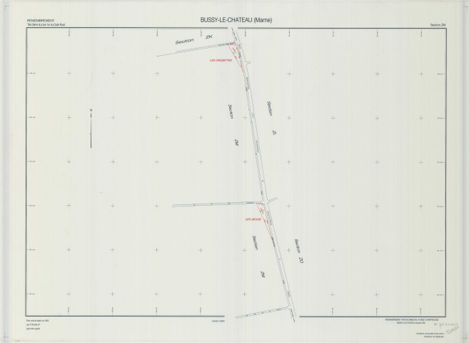 Bussy-le-Château (51097). Section ZM échelle 1/2000, plan remembré pour 2003 (remembrement intercommunal de la plaine champenoise), plan régulier (calque)