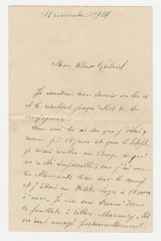 Correspondance entre Alice et Gabriel Gaillot, Reims et Bezannes (21 septembre- 11 novembre 1914).