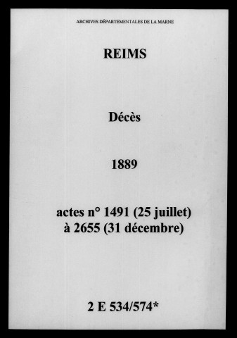 Reims. Décès 1889