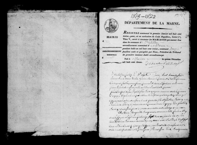 Châtillon-sur-Marne. Mariages 1813-1822