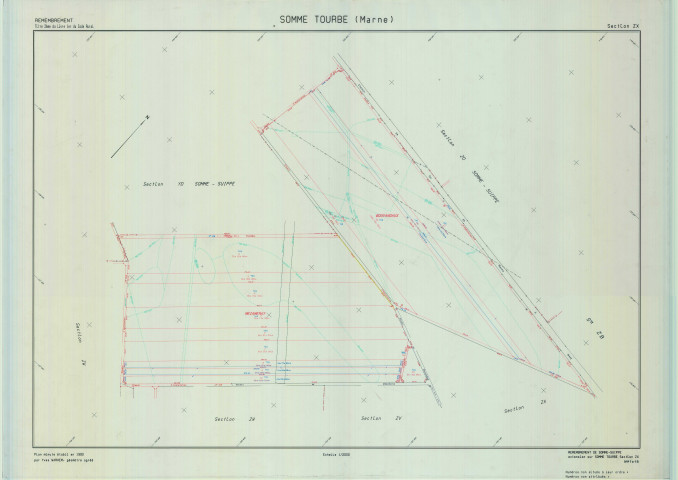 Somme-Tourbe (51547). Section ZX échelle 1/2000, plan remembré pour 1993, plan régulier (calque)