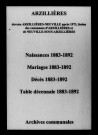 Arzillières. Naissances, mariages, décès et tables décennales des naissances, mariages, décès 1883-1892