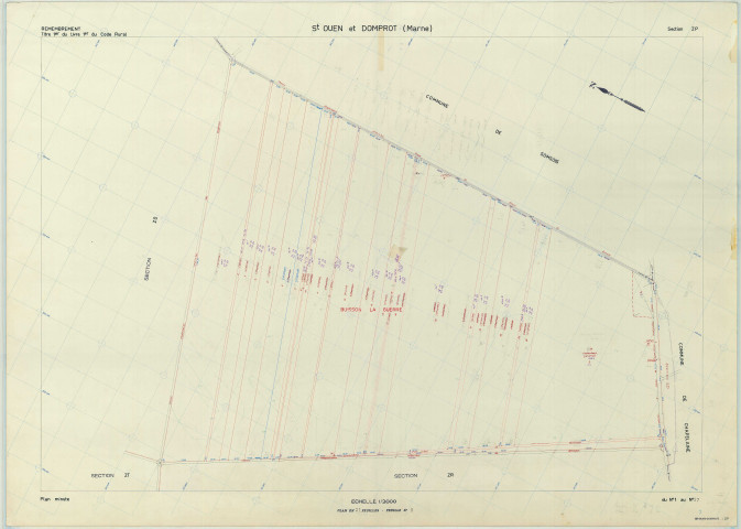 Saint-Ouen-Domprot (51508). Section ZP échelle 1/2000, plan remembré pour 1976, plan régulier (papier armé)