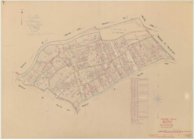 Changy (51122). Section D2 échelle 1/1250, plan mis à jour pour 1959, plan non régulier (papier)