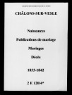 Châlons-sur-Vesle. Naissances, publications de mariage, mariages, décès 1833-1842