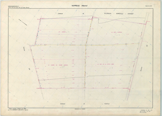 Voipreux (51651). Section ZC 2 échelle 1/2000, plan remembré pour 1970, plan régulier (papier armé)