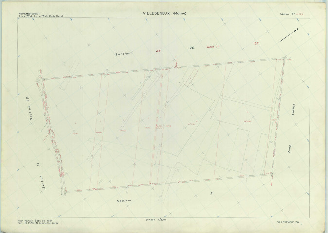Villeseneux (51638). Section ZH 2 échelle 1/2000, plan remembré pour 1967, plan régulier (papier armé)