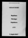 Gizaucourt. Baptêmes, mariages, sépultures 1777