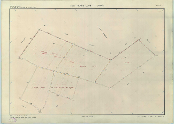Saint-Hilaire-le-Petit (51487). Section ZA échelle 1/2000, plan remembré pour 1967, plan régulier (papier armé).