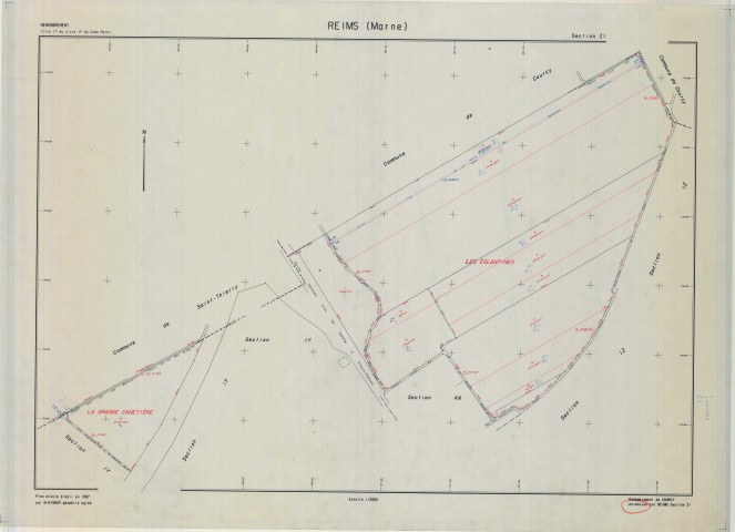 Reims (51454). Section ZI échelle 1/2000, plan remanié pour 1986, plan régulier de qualité P5 (papier armé).