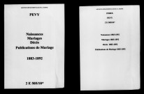 Pévy. Naissances, mariages, décès, publications de mariage 1883-1892