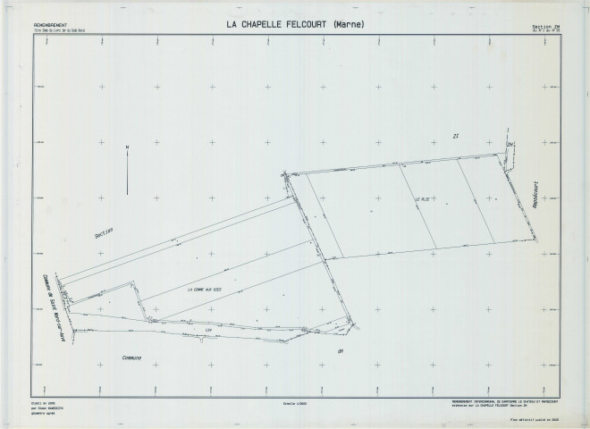 Chapelle-Felcourt (La) (51126). Section ZM échelle 1/2000, plan remembré pour 2005 (remembrement Intercommunal Dampierre le Château et Rapsécourt), plan régulier (calque)