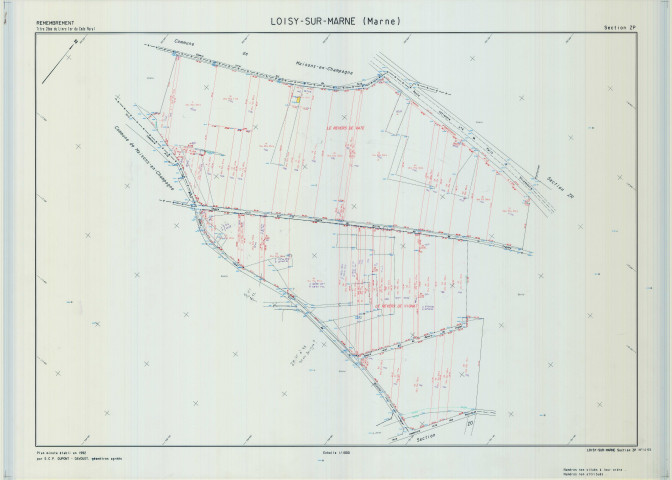 Loisy-sur-Marne (51328). Section ZP échelle 1/1000, plan remembré pour 1968, plan régulier (calque)