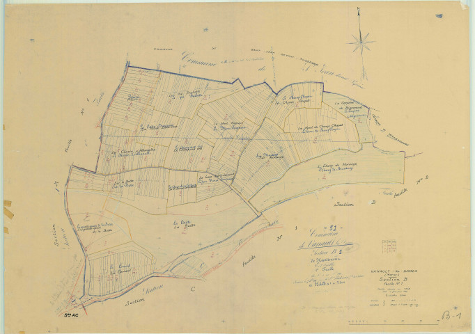 Vanault-les-Dames (51590). Section B1 échelle 1/2500, plan mis à jour pour 1961, plan non régulier (papier)