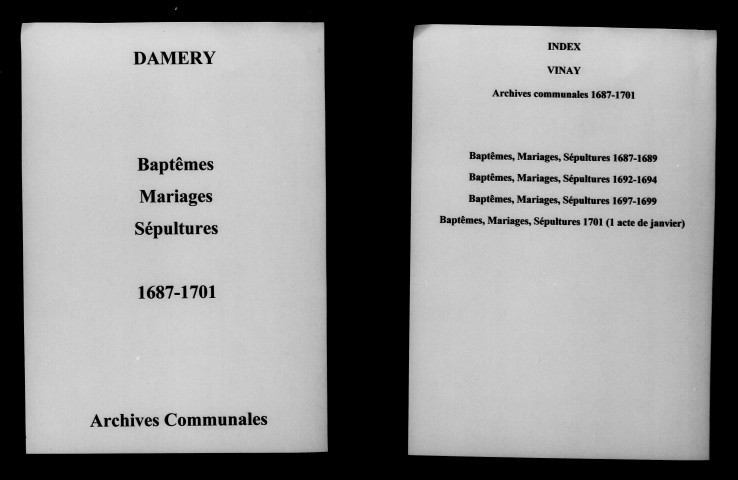 Damery. Baptêmes, mariages, sépultures 1687-1701