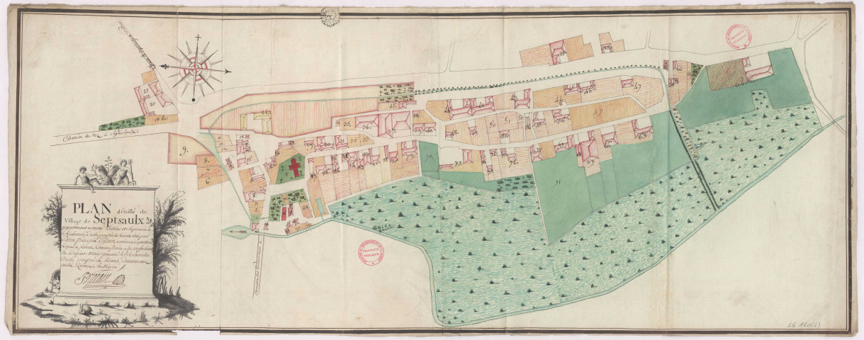 Plan détaillé du village de Sept-Saulx (vers 1788), Pierre Villain