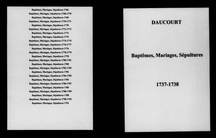 Daucourt. Baptêmes, mariages, sépultures 1737-1791
