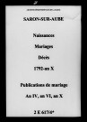 Saron-sur-Aube. Naissances, mariages, décès, publications de mariage 1792-an X