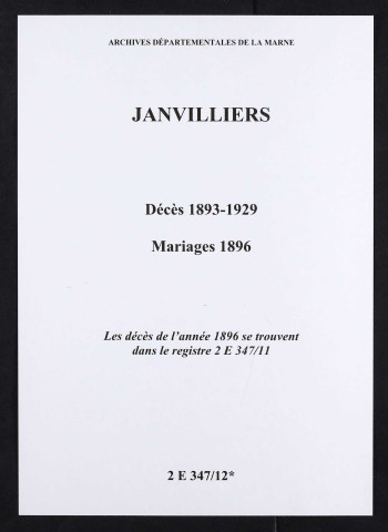 Janvilliers. Décès 1893-1895 et 1897-1929. Mariages 1896