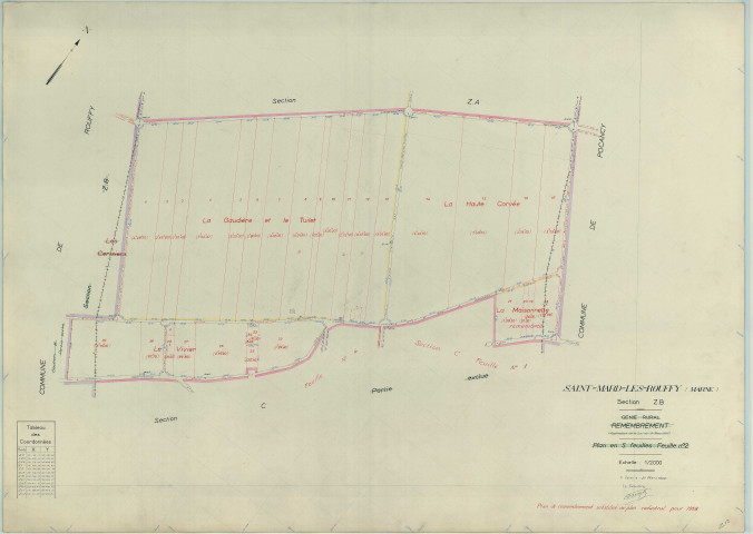 Saint-Mard-lès-Rouffy (51499). Section ZB échelle 1/2000, plan remembré pour 1958, plan régulier (papier armé)