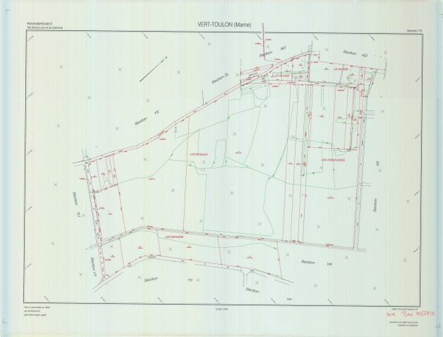 Vert-Toulon (51611). Section YS 1 échelle 1/1000, plan remembré pour 2009, plan régulier (calque)