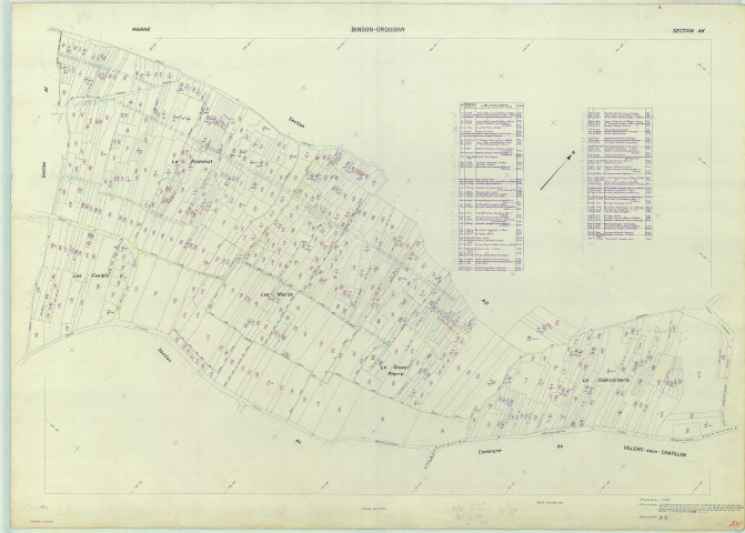 Binson-et-Orquigny (51063). Section AK échelle 1/1000, plan renouvelé pour 1971, plan régulier (papier armé).