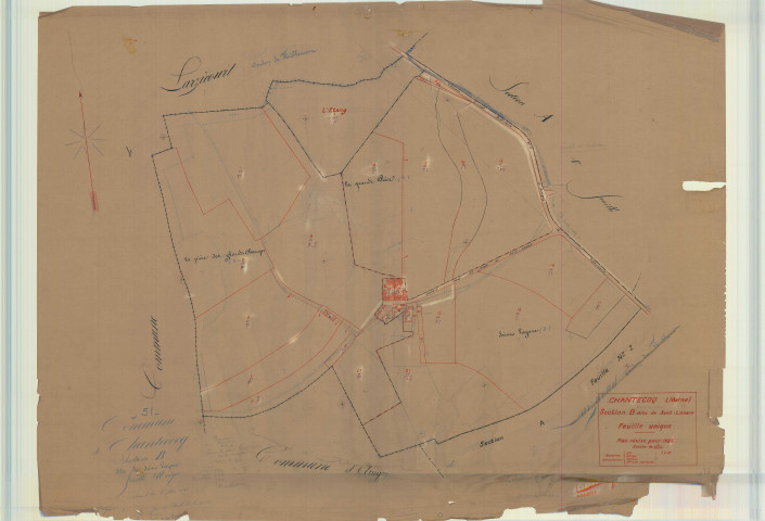 Giffaumont-Champaubert (51269). Section 123 B échelle 1/2000, plan mis à jour pour 1933, plan non régulier (calque)