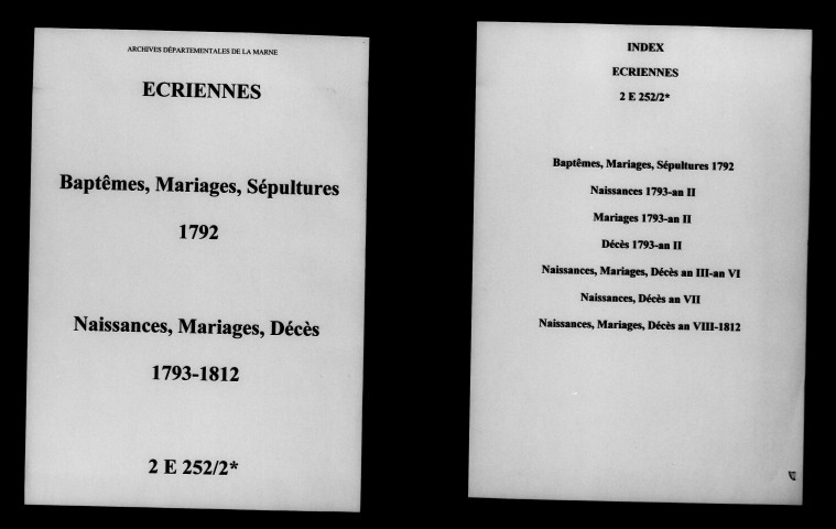 Écriennes. Naissances, mariages, décès 1792-1812