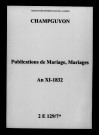 Champguyon. Publications de mariage, mariages an XI-1832